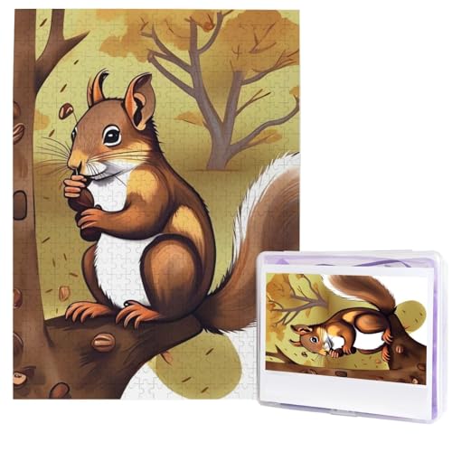 500-teiliges Puzzle – Nussfressende Eichhörnchen-Puzzles für Erwachsene, herausforderndes Puzzle, personalisiertes Bildpuzzle, Holzpuzzle, 51,8 x 38,1 cm von Dwrepo