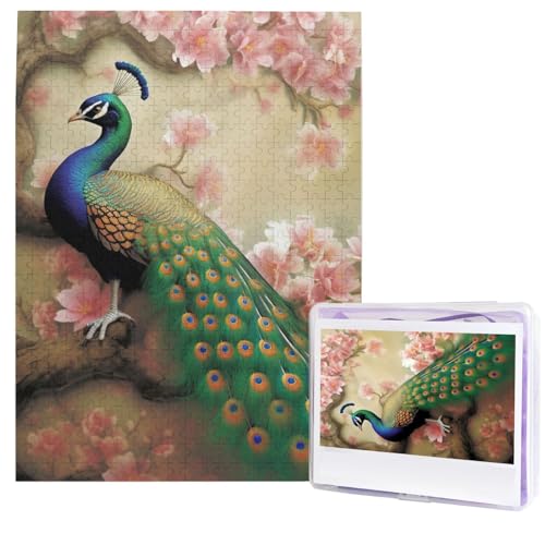 500-teiliges Puzzle – Orientalischer Pfau auf Blumenbaum, Puzzles für Erwachsene, herausforderndes Puzzle, personalisiertes Bild, Puzzle, Holzpuzzle, 51,8 x 38,1 cm von Dwrepo