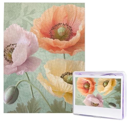 500-teiliges Puzzle – Pastell Poppies Puzzles für Erwachsene, anspruchsvolles Puzzle, personalisiertes Bild, Puzzle, Holzpuzzle, 51,8 x 38,1 cm von Dwrepo