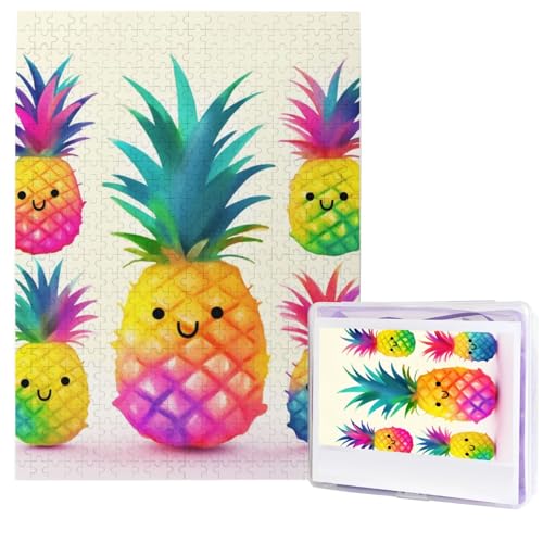 500-teiliges Puzzle – Regenbogen-Ananas-Cartoon-Puzzles für Erwachsene, herausforderndes Puzzle, personalisiertes Bildpuzzle, Holzpuzzle, 51,8 x 38,1 cm von Dwrepo