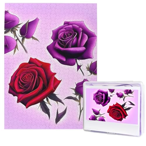 500-teiliges Puzzle – Rote und violette Rosen Puzzles für Erwachsene, herausforderndes Puzzle, personalisiertes Bildpuzzle, Holzpuzzle, 51,8 x 38,1 cm von Dwrepo