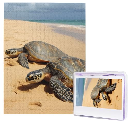 500-teiliges Puzzle – Schildkröten am Strand Puzzles für Erwachsene, herausforderndes Puzzle, personalisiertes Bild, Puzzle, Holzpuzzle, 51,8 x 38,1 cm von Dwrepo