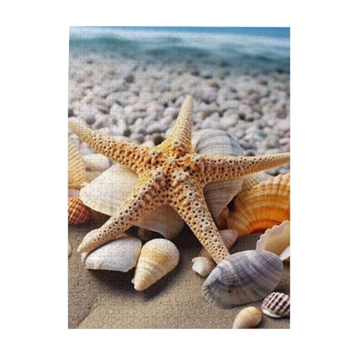 500-teiliges Puzzle – Seestern und Muscheln am Strand Puzzles für Erwachsene, herausforderndes Puzzle, personalisiertes Bildpuzzle, Holzpuzzle, 51,8 x 38,1 cm von Dwrepo