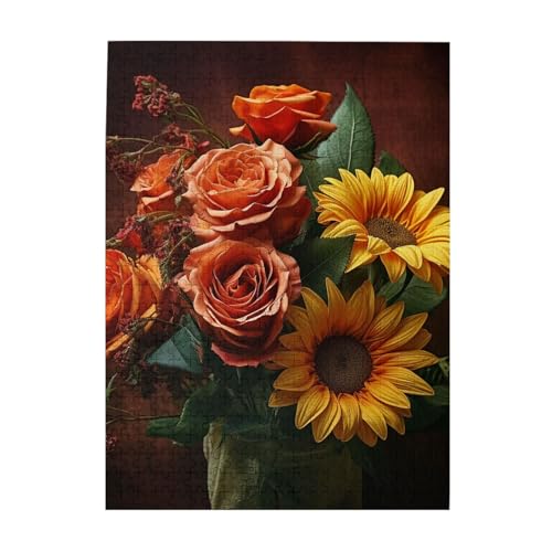 500-teiliges Puzzle – Sonnenblumen- und Rosen-Puzzles für Erwachsene, herausforderndes Puzzle, personalisiertes Bildpuzzle, Holzpuzzle, 51,8 x 38,1 cm von Dwrepo