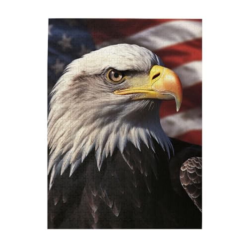 500-teiliges Puzzle – USA-Flagge und Adler-Puzzles für Erwachsene, herausforderndes Puzzle, personalisiertes Bild, Holzpuzzle, 51,8 x 38,1 cm von Dwrepo