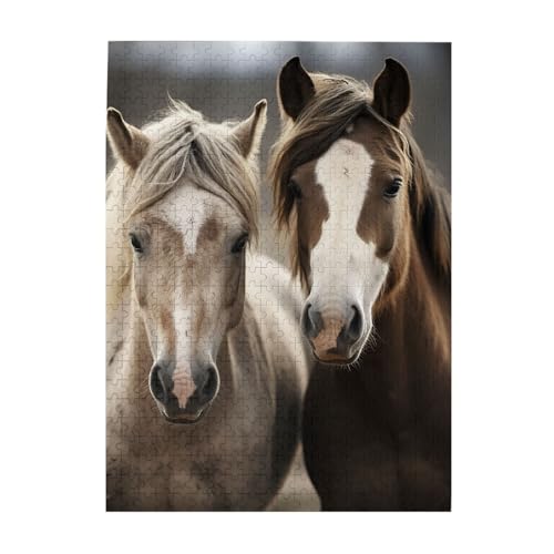 500-teiliges Puzzle – Zwei Pferde Puzzles für Erwachsene, herausforderndes Puzzle, personalisiertes Bildpuzzle, Holzpuzzle, 51,8 x 38,1 cm von Dwrepo