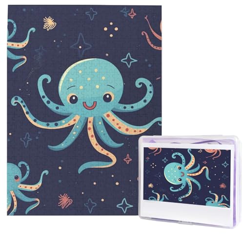 500-teiliges Puzzle: Cartoon-Oktopus-Puzzles für Erwachsene, herausforderndes Puzzle, personalisiertes Bildpuzzle, Holzpuzzle, 51,8 x 38,1 cm von Dwrepo