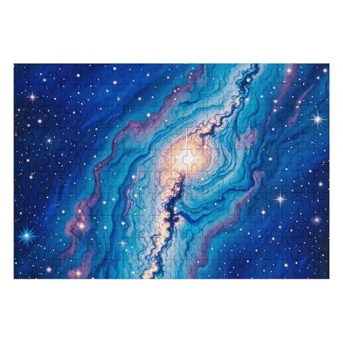 Blaue Galaxie-Muster-Puzzle, personalisiertes Bild, Puzzle, Heimdekoration, Wand, Holzpuzzle, 200 Teile für Erwachsene von Dwrepo