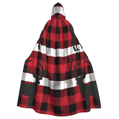 Dwrepo Buffalo Plaid Hirsch Halloween Kapuzenumhang volle Länge Erwachsene Vampir Hexe Umhang für Halloween Cosplay Kostüme von Dwrepo