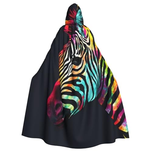 Dwrepo Farbenfroher Regenbogen-Zebra-Umhang mit Kapuze, volle Länge, Vampir-Hexen-Umhang für Halloween, Cosplay-Kostüme von Dwrepo