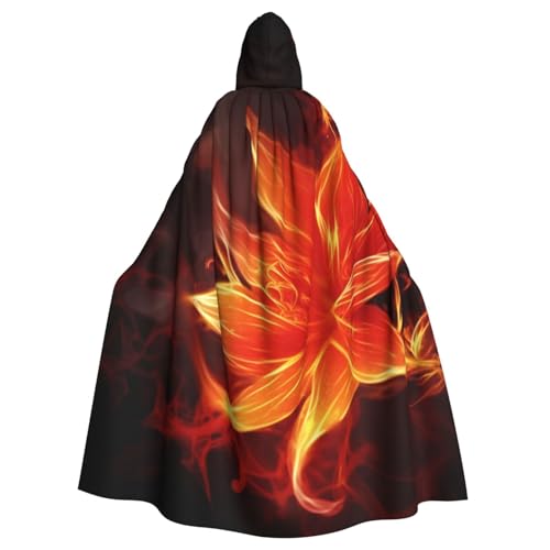 Dwrepo Flaming Fire Flowers Halloween Kapuzenumhang voller Länge Erwachsene Vampir Hexe Umhang für Halloween Cosplay Kostüme von Dwrepo