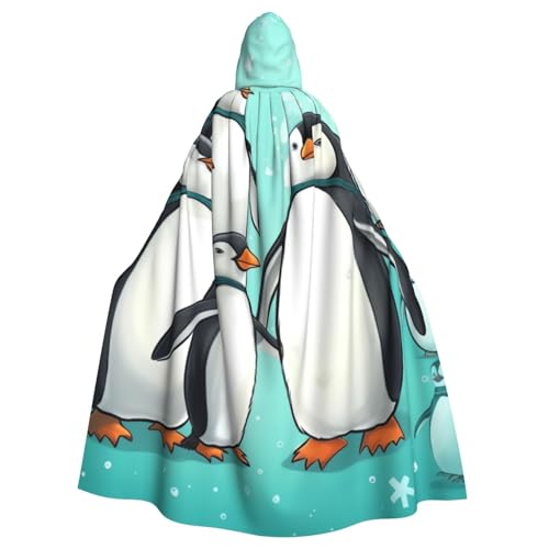 Dwrepo Niedlicher Pinguin-Familien-Halloween-Umhang mit Kapuze, volle Länge, Vampir-Hexen-Umhang für Halloween, Cosplay-Kostüme von Dwrepo