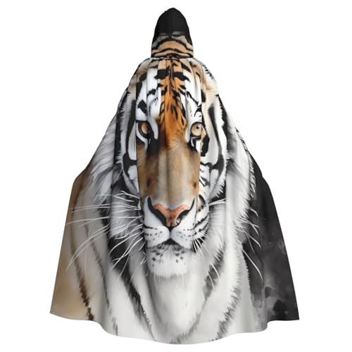 Dwrepo Tiger Halloween Kapuzenumhang voller Länge Erwachsene Vampir Hexe Umhang für Halloween Cosplay Kostüme von Dwrepo