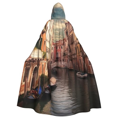 Dwrepo Wunderschöner Venedig Kanalblick Halloween Kapuzenumhang volle Länge Erwachsene Vampir Hexe Umhang für Halloween Cosplay Kostüme von Dwrepo