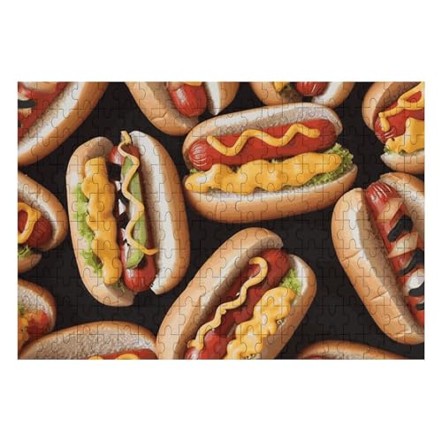 Fun Food Hot Dogs Puzzles Personalisiertes Bild Puzzle Wohnkultur Wand Holz Puzzle 200 Teile für Erwachsene von Dwrepo