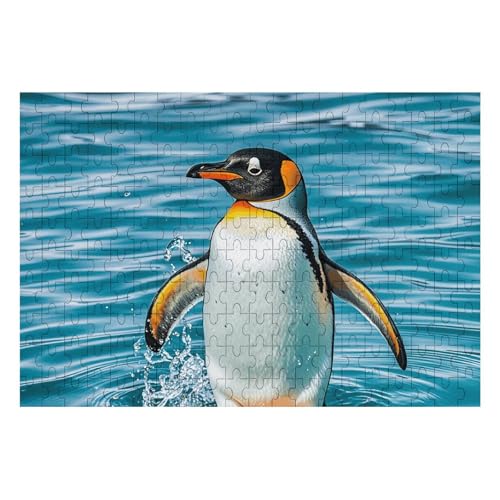 Happy Penguin in The Water Puzzles, personalisiertes Bild, Puzzle, Heimdekoration, Wand, Holzpuzzle, 200 Teile, für Erwachsene von Dwrepo