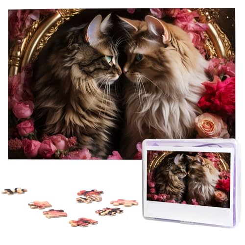 Kranz Zwei Katzen Druckpuzzles Personalisiertes Bilderpuzzle 1000 Teile Holzpuzzle Herausforderndes Fotopuzzle für Hochzeit Geburtstag Valentinstag Geschenke 74,9 x 50 cm von Dwrepo