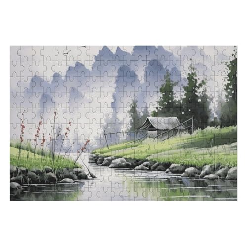 Landschaftsmalerei-Puzzle, personalisiertes Bild, Puzzle, Heimdekoration, Wand, Holzpuzzle, 200 Teile, für Erwachsene von Dwrepo