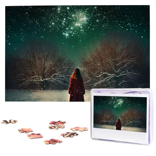 Mädchen schaut auf StarsGirl schaut Sterne Druckpuzzles personalisiertes Bilderpuzzle 1000 Teile Holzpuzzle anspruchsvolles Fotopuzzle für Hochzeit Geburtstag Valentinstag Geschenke 74,9 x 50 cm von Dwrepo