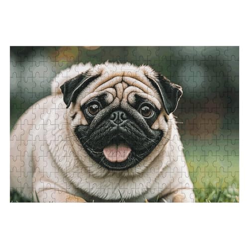 Mops-Hunde-Puzzle, personalisiertes Bild, Puzzle, Heimdekoration, Wand-Puzzle, Holz, 200 Teile, für Erwachsene von Dwrepo