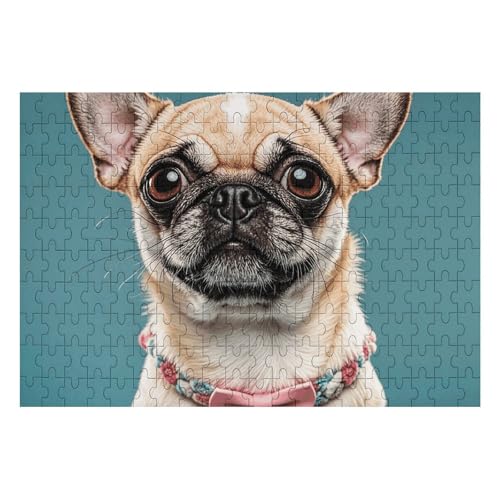 Niedliches Chihuahua-Mopspuzzle, personalisiertes Bild, Puzzle, Heimdekoration, Wand, Holzpuzzle, 200 Teile für Erwachsene von Dwrepo