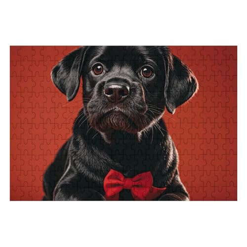 Niedliches schwarzes Mops-Hunde-Puzzle, personalisiertes Bild, Heimdekoration, Wand-Puzzle, Holz, 200 Teile, für Erwachsene von Dwrepo