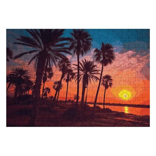 Palmen-Sonnenuntergangspuzzle, personalisiertes Bild, Puzzle, Heimdekoration, Wand-Holz-Puzzle, 200 Teile, für Erwachsene von Dwrepo