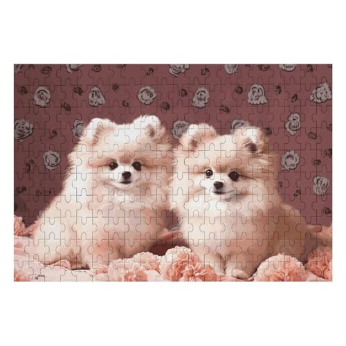 Pomeranians Puppies and Point Puzzles Personalisiertes Bilderpuzzle Wohnkultur Wand Holzpuzzle 200 Teile für Erwachsene von Dwrepo