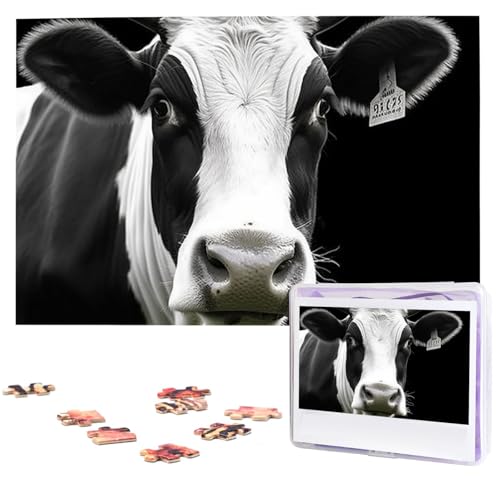 Puzzle Custom Jigsaw Puzzles for Adults 1000 Pieces Personalized Wooden Puzzle Animal Funny Cow Head Black White Wedding Puzzle Picture Puzzle for Christmas Family Birthday Holidays von Dwrepo