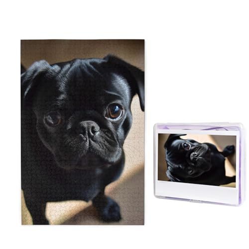 Puzzle Custom Jigsaw Puzzles for Adults 1000 Pieces Personalized Wooden Puzzle Black Pug Dog Puppy Wedding Puzzle Picture Puzzle for Christmas Family Birthday Holidays von Dwrepo