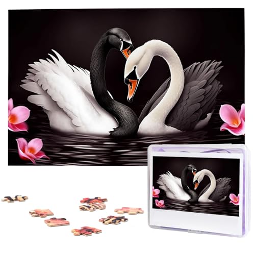 Puzzle Custom Jigsaw Puzzles for Adults 1000 Pieces Personalized Wooden Puzzle Black White Swan Love Heart Wedding Puzzle Picture Puzzle for Christmas Family Birthday Holidays von Dwrepo