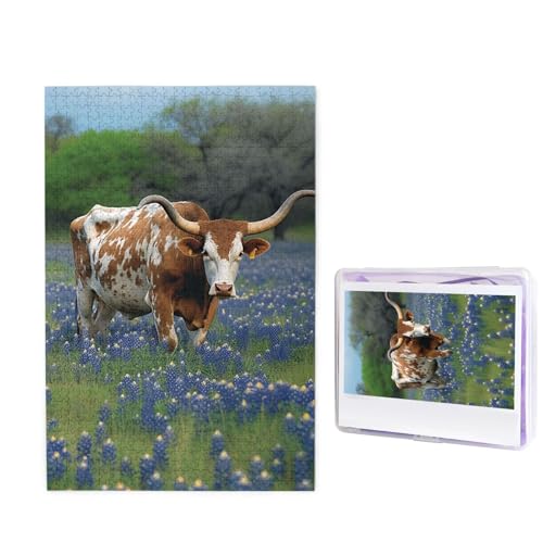 Puzzle Custom Jigsaw Puzzles for Adults 1000 Pieces Personalized Wooden Puzzle Bluebonnet Longhorn Wedding Puzzle Picture Puzzle for Christmas Family Birthday Holidays von Dwrepo