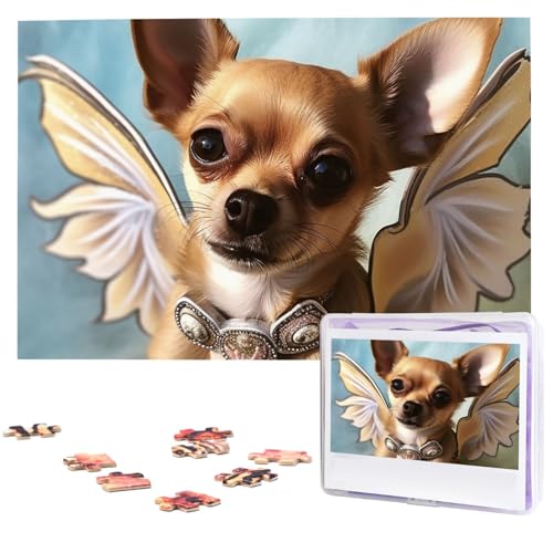 Puzzle Custom Jigsaw Puzzles for Adults 1000 Pieces Personalized Wooden Puzzle Brown Chihuahua Angel Wings Wedding Puzzle Picture Puzzle for Christmas Family Birthday Holidays von Dwrepo