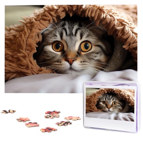 Puzzle Custom Jigsaw Puzzles for Adults 1000 Pieces Personalized Wooden Puzzle Cat Under Blanket Wedding Puzzle Picture Puzzle for Christmas Family Birthday Holidays von Dwrepo