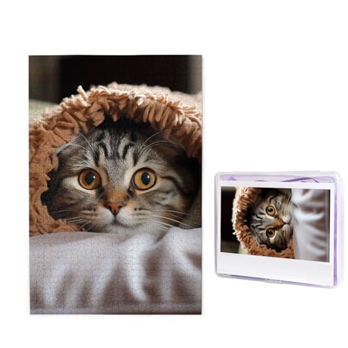 Puzzle Custom Jigsaw Puzzles for Adults 1000 Pieces Personalized Wooden Puzzle Cat Under Blanket Wedding Puzzle Picture Puzzle for Christmas Family Birthday Holidays von Dwrepo