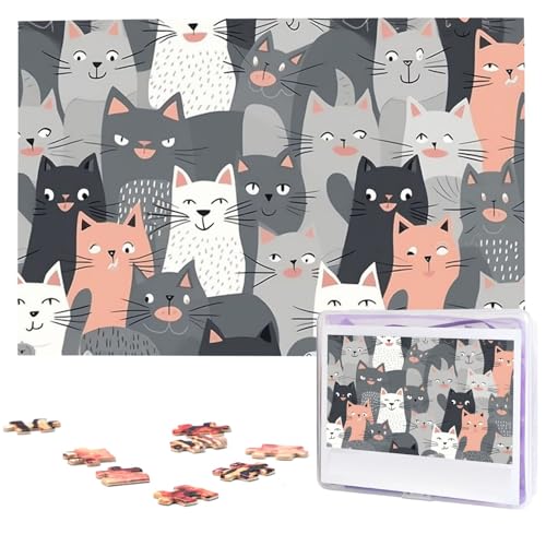 Puzzle Custom Jigsaw Puzzles for Adults 1000 Pieces Personalized Wooden Puzzle Cute Funny Grey Cats Pattern Wedding Puzzle Picture Puzzle for Christmas Family Birthday Holidays von Dwrepo