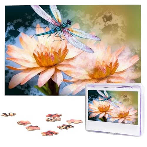 Puzzle Custom Jigsaw Puzzles for Adults 1000 Pieces Personalized Wooden Puzzle Flying Libells Lilily Flower Wedding Puzzle Picture Puzzle for Christmas Family Birthday Holidays von Dwrepo