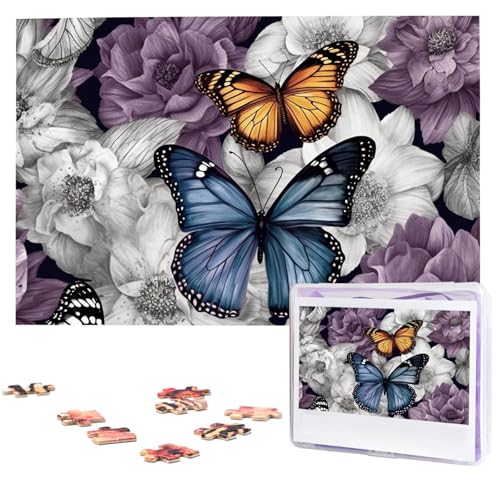 Puzzle Custom Jigsaw Puzzles for Adults 1000 Pieces Personalized Wooden Puzzle Purple Butterflies Floral Wedding Puzzle Picture Puzzle for Christmas Family Birthday Holidays von Dwrepo