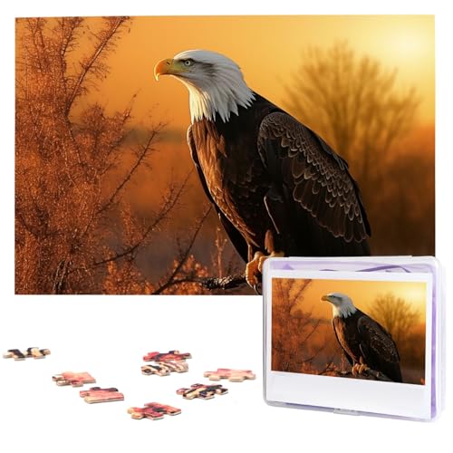 Puzzle Custom Jigsaw Puzzles für Erwachsene 1000 Teile Personalisiertes Holzpuzzle Goldener Sonnenuntergang Weißkopfseeadler Hochzeit Puzzle Bilderpuzzle für Weihnachten Familie Geburtstag Feiertage von Dwrepo