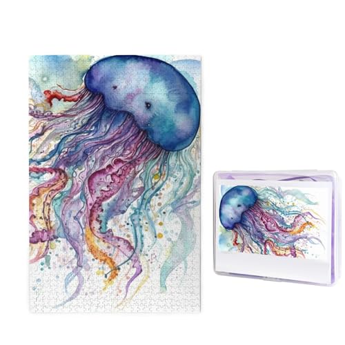 Puzzle mit 1000 Teilen – Aquarell-Quallen-Puzzles für Erwachsene, herausforderndes Puzzle, personalisiertes Bild, Holzpuzzle, 74,9 x 50 cm von Dwrepo