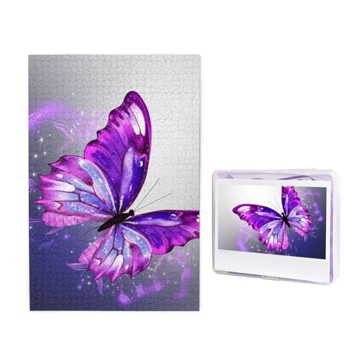 Puzzle mit 1000 Teilen – Aquarell lila Schmetterlinge für Erwachsene, anspruchsvolles Puzzle, personalisiertes Bild, Puzzle, Holzpuzzle, 74,9 x 50 cm von Dwrepo