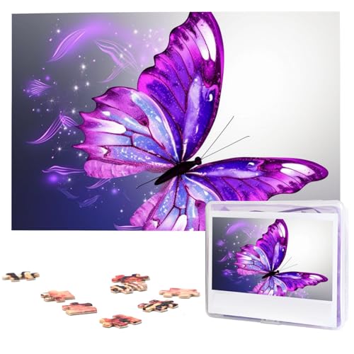 Puzzle mit 1000 Teilen – Aquarell lila Schmetterlinge für Erwachsene, anspruchsvolles Puzzle, personalisiertes Bild, Puzzle, Holzpuzzle, 74,9 x 50 cm von Dwrepo