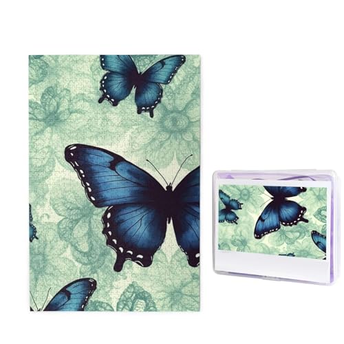 Puzzle mit 1000 Teilen – Blaues Schmetterlingsmuster, Puzzles für Erwachsene, herausforderndes Puzzle, personalisiertes Bildpuzzle, Holzpuzzle, 74,9 x 50 cm von Dwrepo