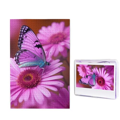 Puzzle mit 1000 Teilen – Blume, lila Schmetterling, Puzzles für Erwachsene, anspruchsvolles Puzzle, personalisiertes Bild, Puzzle, Holzpuzzle, 74,9 x 50 cm von Dwrepo