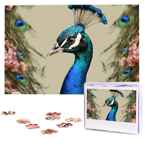 Puzzle mit 1000 Teilen – Blumen- und Pfauen-Puzzles für Erwachsene, herausforderndes Puzzle, personalisiertes Bildpuzzle, Holzpuzzle, 74,9 x 50 cm von Dwrepo