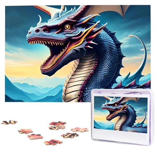 Puzzle mit 1000 Teilen – Brüllender Drache Puzzles für Erwachsene, herausforderndes Puzzle, personalisiertes Bild, Holzpuzzle, 74,9 x 50 cm von Dwrepo