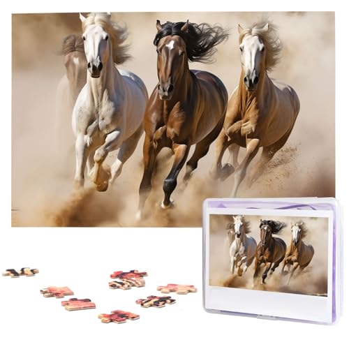 Puzzle mit 1000 Teilen – Drei laufende Pferde Puzzles für Erwachsene, herausforderndes Puzzle, personalisiertes Bildpuzzle, Holzpuzzle, 74,9 x 50 cm von Dwrepo