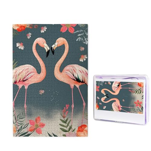Puzzle mit 1000 Teilen – Flamingos und Blumen Puzzles für Erwachsene, herausforderndes Puzzle, personalisiertes Bild, Holzpuzzle, 74,9 x 50 cm von Dwrepo