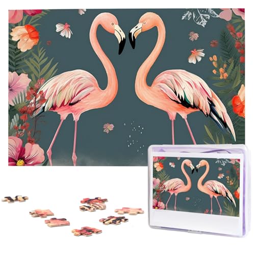 Puzzle mit 1000 Teilen – Flamingos und Blumen Puzzles für Erwachsene, herausforderndes Puzzle, personalisiertes Bild, Holzpuzzle, 74,9 x 50 cm von Dwrepo