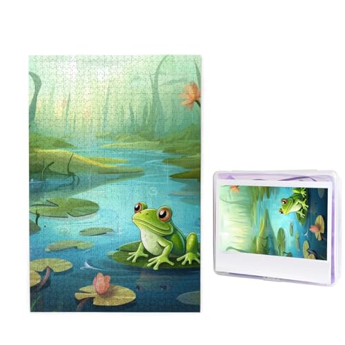 Puzzle mit 1000 Teilen – Frosch im Teich, Puzzles für Erwachsene, herausforderndes Puzzle, personalisiertes Bild, Holzpuzzle, 74,9 x 50 cm von Dwrepo